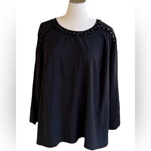 NWT Catherines Blouse Plus 5x 34W 36W Black Chiffon Jeweled Top Dressy Party